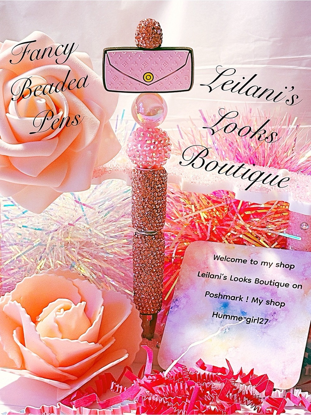Fancy beaded Pen/gifts/pink purse/pink beads/